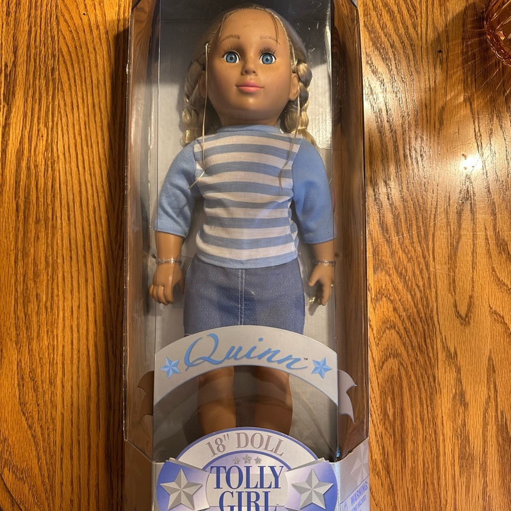 Blue Striped Doll with Denim Overalls